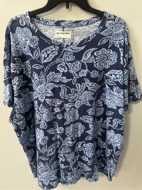Free People We The Free Blue Paisley Floral Oversized Tee Large